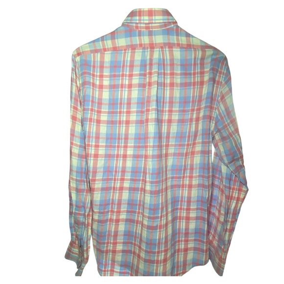 Vineyard Vines Slim Fit Crosby Shirt Plaid Cotton Linen Long Sleeve Resort Vacay - Picture 3 of 7